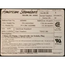 American Standard Whirlpool Pump 753922-301 | 1034001 | PUU3SCAS2098R