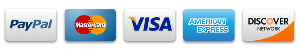Major Payment Card Logos: Paypal, MasterCard, Visa, American Express, and Discover